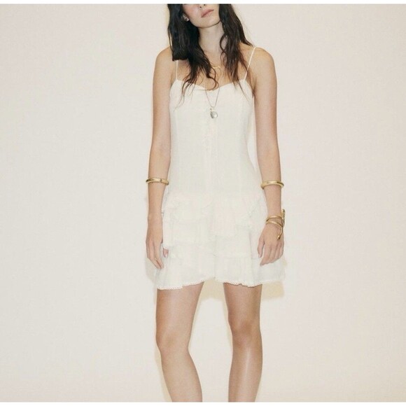 Zara Dresses & Skirts - Zara Women's Ruffled Chiffon Short Dress Cream Size Small Casual Festival Boho